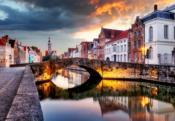 Canals of Bruges, Belgium at sunset