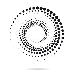 Halftone dots. Circle shape. Black and white vector background. Vector element for web and graphic design.