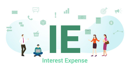 ie interest expense concept with big word or text and team people with modern flat style - vector