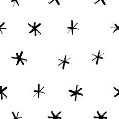 Seamless pattern with snowflakes. Winter Scandinavian design. Hand drawn grunge snow. Merry Christmas and Happy New Year Pattern. Minimalism