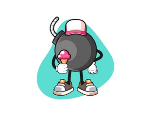 Bomb hold ice cream cartoon. Mascot Character vector.