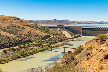 Gariep dam during a drought in the Free State province of South Africa