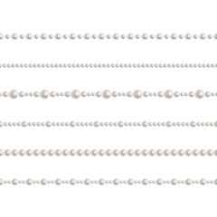 Realistic pearl bead chain. Vector set of realistic seamless pattern