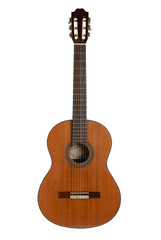 Classical acoustic guitar on a white background.
