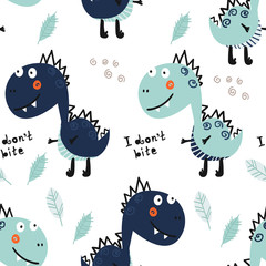 Seamless pattern with cute dinosaurs.
