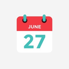Flat icon calendar 27 of June. Date, day and month. Vector illustration. - 298813584