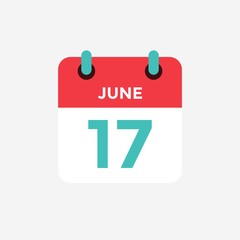 Flat icon calendar 17 of June. Date, day and month. Vector illustration. - 298813775