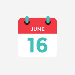 Flat icon calendar 16 of June. Date, day and month. Vector illustration. - 298813778