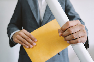 Men prepare curriculum vitae and portfolio resume for job interview.