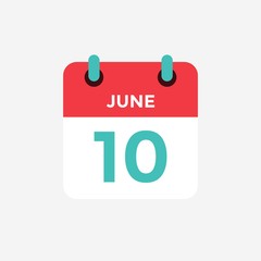 Flat icon calendar 10 of June. Date, day and month. Vector illustration. - 298813937