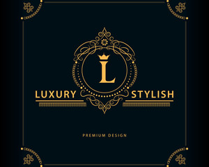 Capital Letter L. Linear Monogram. Elegant Modern Logo. Calligraphic Design. Luxury Emblem. Vintage Ornament. Simple Graphics Style. Flourishes Boutique Brand. Creative Royal Mark. Vector illustration