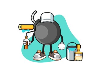 Bomb painter cartoon. Mascot Character vector.