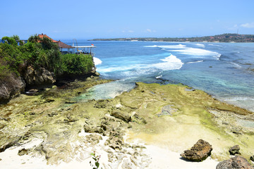 Coast of mediterranean sea, beautiful view of secret beach at Mahana Point, Ceningan Island, Bali.