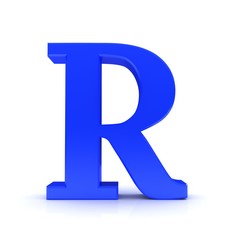 R letter blue sign 3d