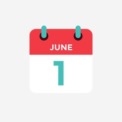 Flat icon calendar 1 of June. Date, day and month. Vector illustration. - 298815949