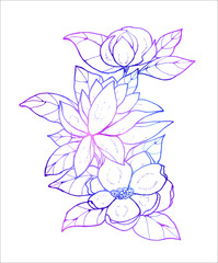 Neon pattern of flowers. Small bouquet. Idea for tattoo.