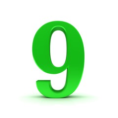 9 number 3d nine green sign rendering