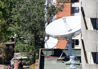 Satelite dish near a  building in the Malagasy capital of Antananarivo
