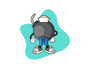 Bomb sailor man cartoon. Mascot Character vector.
