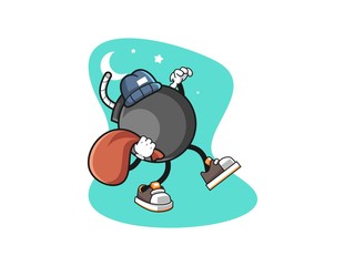 Bomb thief cartoon. Mascot Character vector.