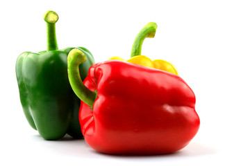 Fresh Green, yellow, red bell pepper. Sweet pepper. Giant pepper. Isolate on white background. Save with clipping path.