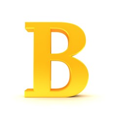 golden letter B 3d sign alphabet character text gold capital font isolated on white background