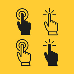 Set of hand pointer or cursor mouse push linear icon symbol