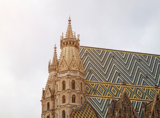 colorful roof with geometric patterns of St. Stephen's Cathedral in Vienna Austria