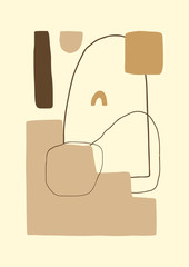 Abstract vector contemporary poster or card. Aestetic geometric collage background. Hand drawn composition, freehand organic shapes.