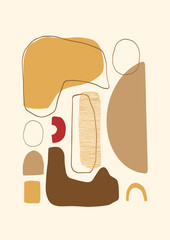 Abstract vector contemporary poster or card. Aestetic geometric collage background. Hand drawn composition, freehand organic shapes.