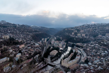 aerial view from the top of mountain in Chiatura. Chiatura is a georgian mining city famous for its...