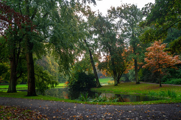 Beautiful autumn scene in Rotterdam city park, Netherlands.