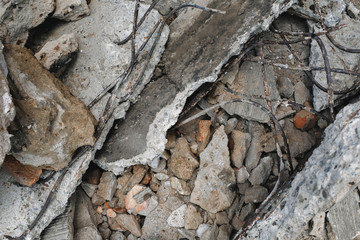 Destroyed concrete. Damaged buildings. Natural disasters