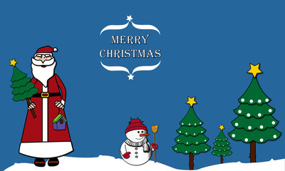 Felicitación de navidad con Papá Noel y muñeco de nieve.