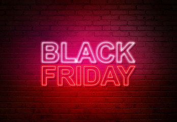 Black Friday text from an electric lamp on the wall