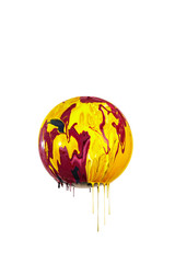 ball covered with paint. multi-colored paint flows down from a ball isolated on a white background