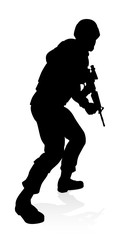 Silhouettes of a military armed forces army soldier