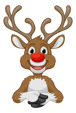 Christmas Reindeer Cartoon Character With A Big Red Nose