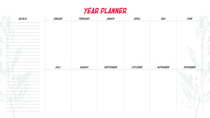 Year planner with minimalistic floral design. Year goals