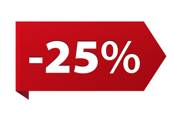 Discount minus 25 percent Banner ribbon red icon isolated on white background. Vector illustration