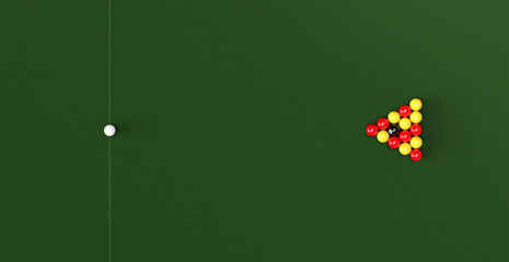 English Pool Billiards Balls Table Set Up 3D Render