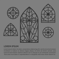 A square vector image with vintage windows of gothic shapes with the text for a design template