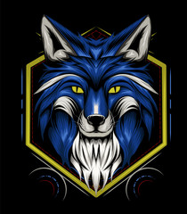 fox animal face illustration. fox head logo. blue wolf