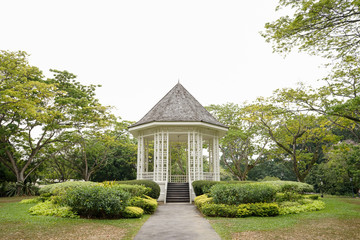 Gazebo or white bandstand at Singapore Botanic Gardens