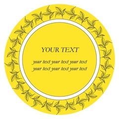 Wreath of black leaves on a yellow background. Decoration for wedding cards. Copy space for your text. Beautiful invitation with ornament for celebration decoration design. Greeting card template