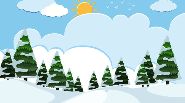 Background design of landscape with snow field at day time