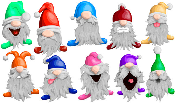 Vector set of funny bearded dwarfs in cartoon style