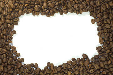 frame of coffee beans on white background