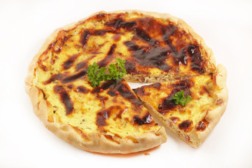 quiche and slice isolated on white background