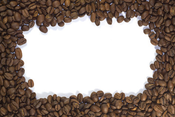 coffee beans on white background with copy space for text